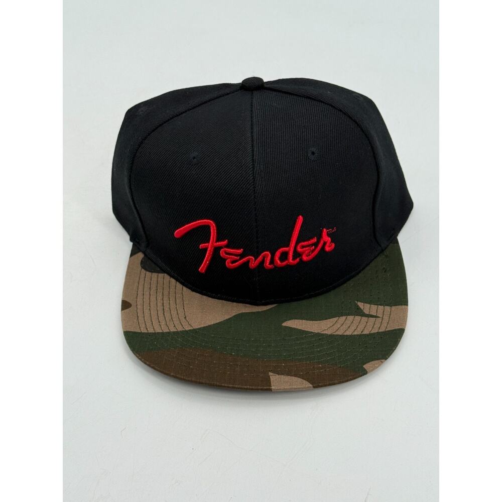 Fender Guitar Hat Camo Snapback Flat Bill Cap Black/Camo Red Logo The Classics - Picture 1 of 8